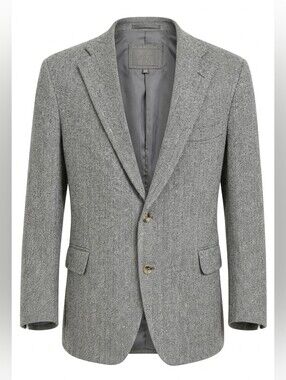 Vintage Norman Hilton Wool Blazer 43S Beige Herringbone Ivy Sport Coat USA Made